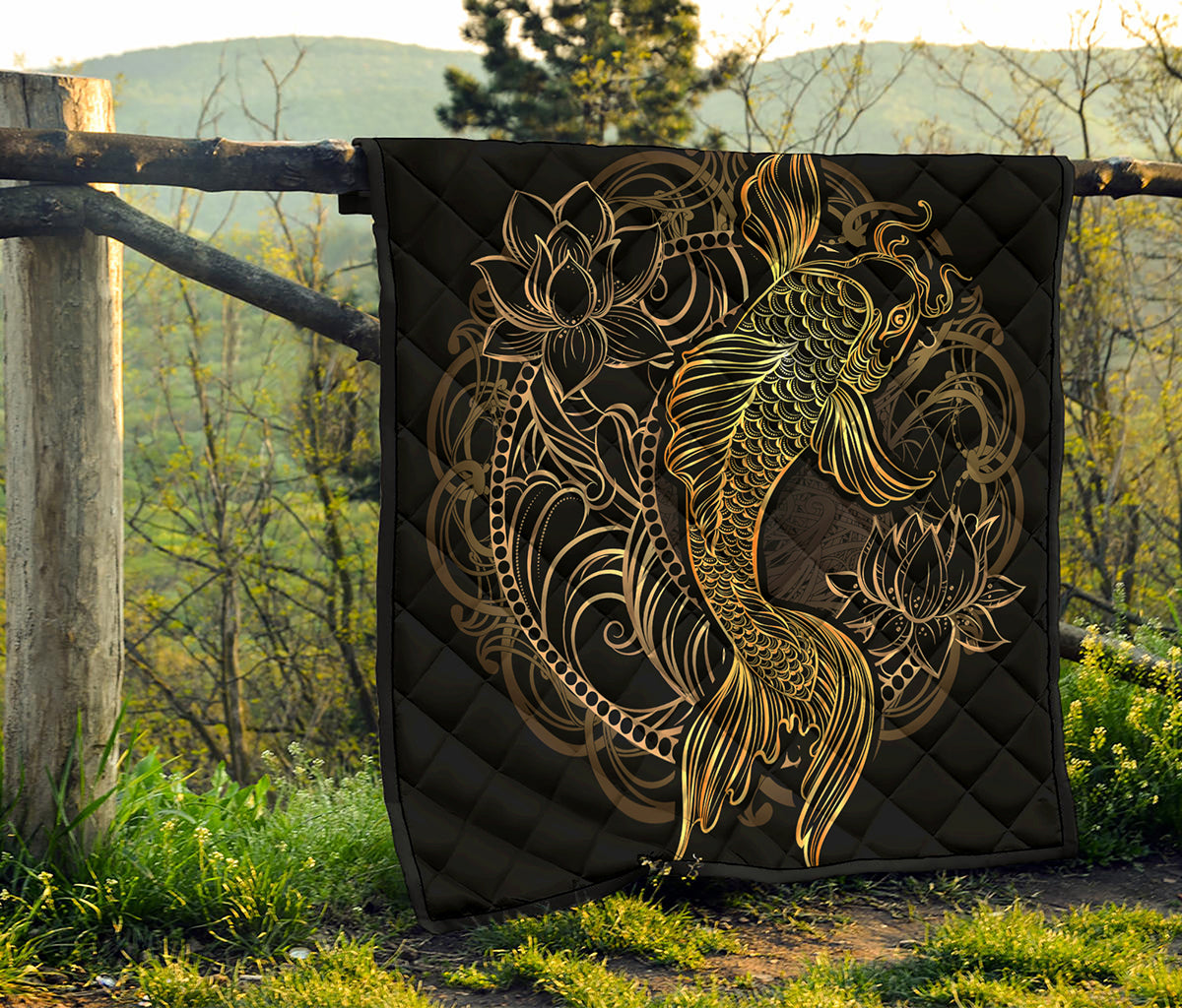 Gold Koi Carp Fish Print Quilt