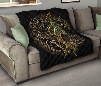 Gold Koi Carp Fish Print Quilt