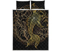 Gold Koi Carp Fish Print Quilt Bed Set