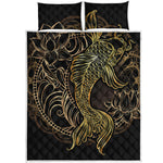 Gold Koi Carp Fish Print Quilt Bed Set