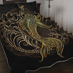 Gold Koi Carp Fish Print Quilt Bed Set