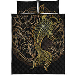 Gold Koi Carp Fish Print Quilt Bed Set