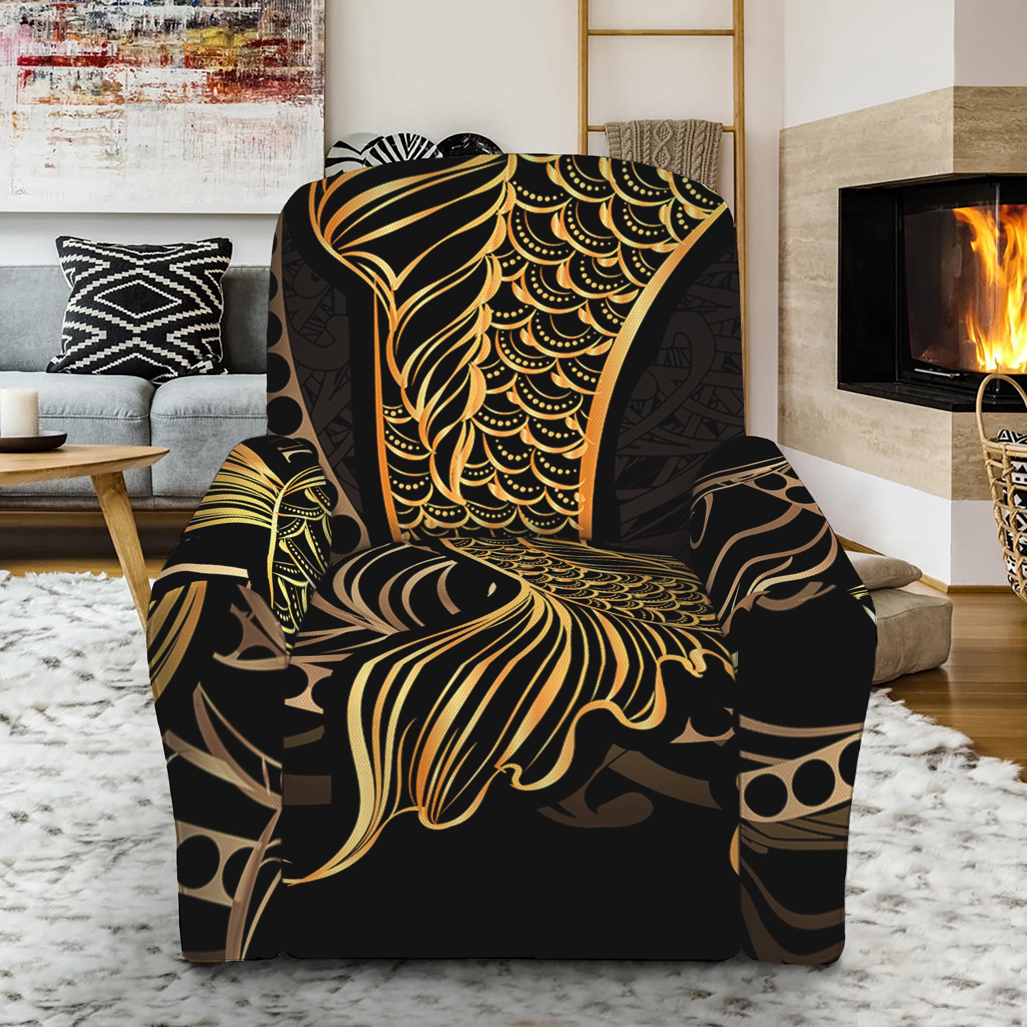 Gold Koi Carp Fish Print Recliner Slipcover