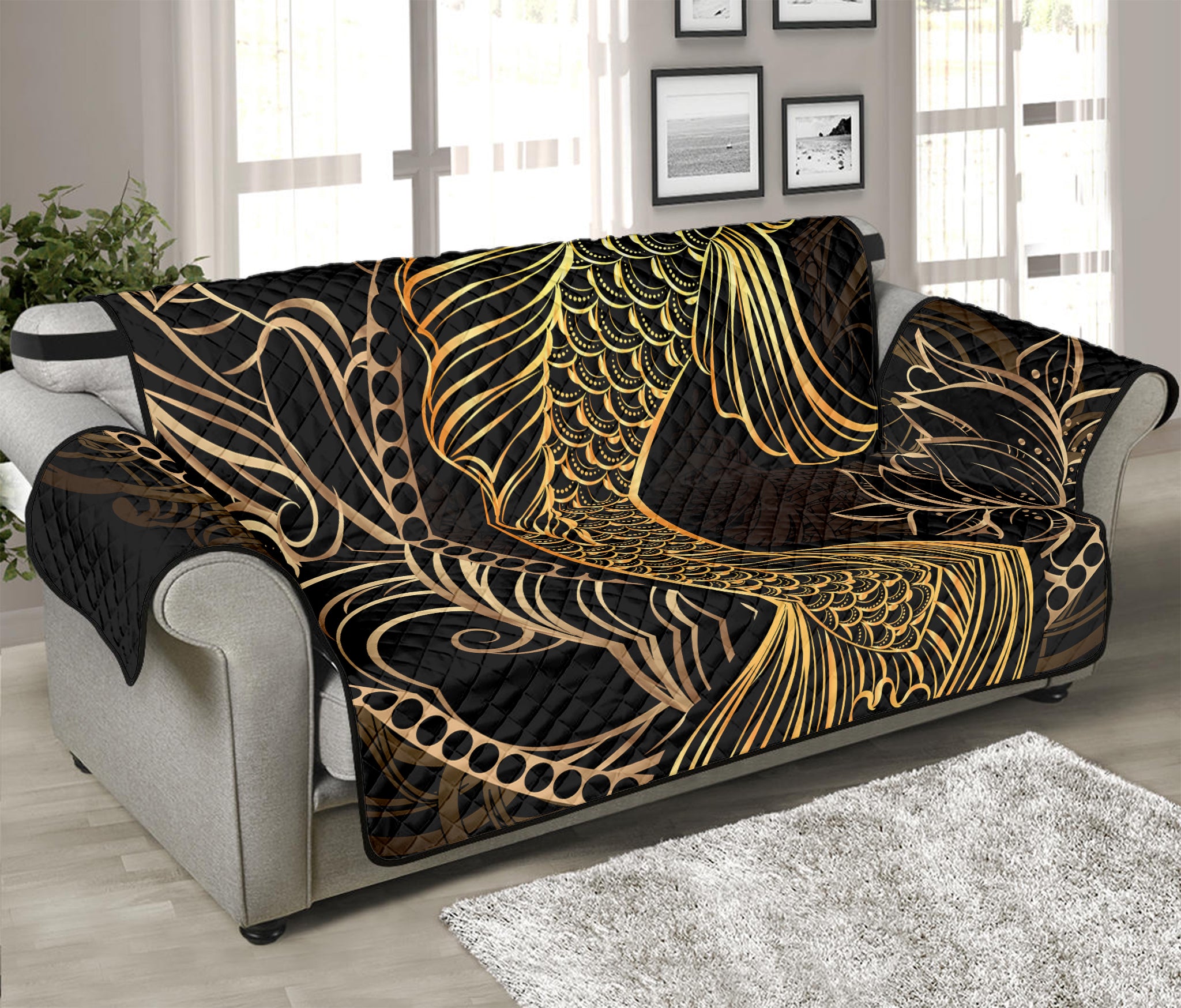 Gold Koi Carp Fish Print Sofa Protector