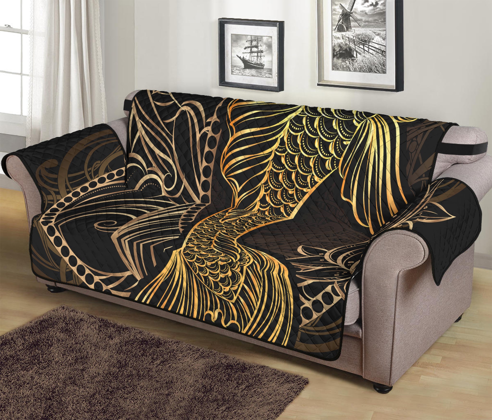 Gold Koi Carp Fish Print Sofa Protector