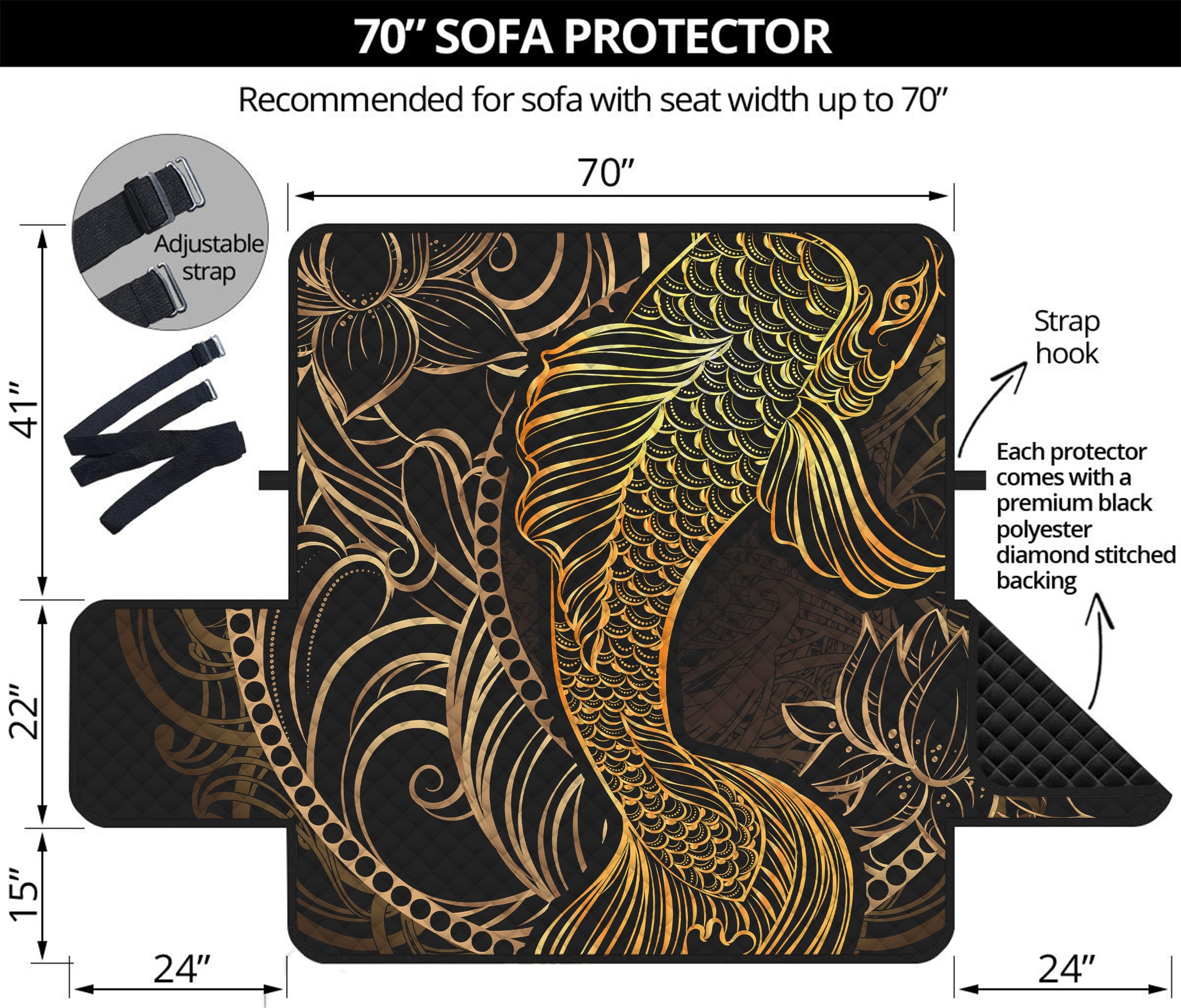 Gold Koi Carp Fish Print Sofa Protector