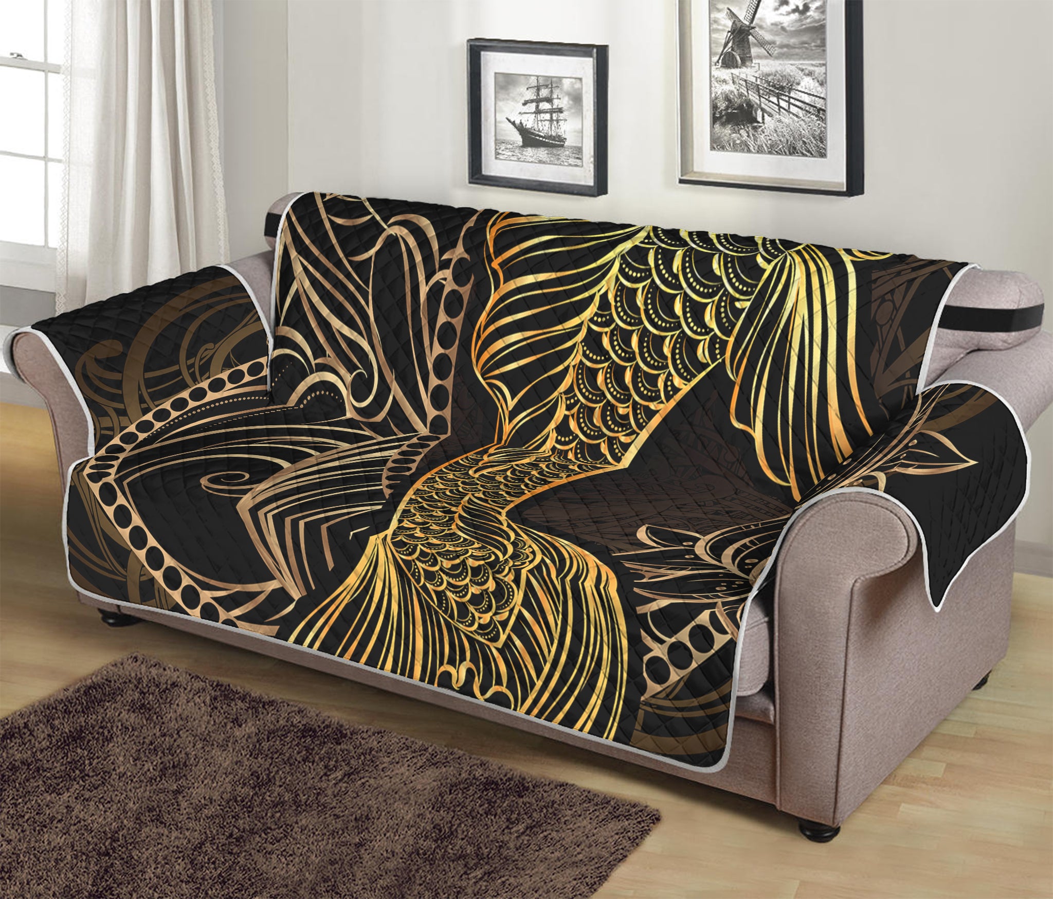 Gold Koi Carp Fish Print Sofa Protector