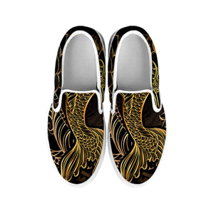 Gold Koi Carp Fish Print White Slip On Shoes