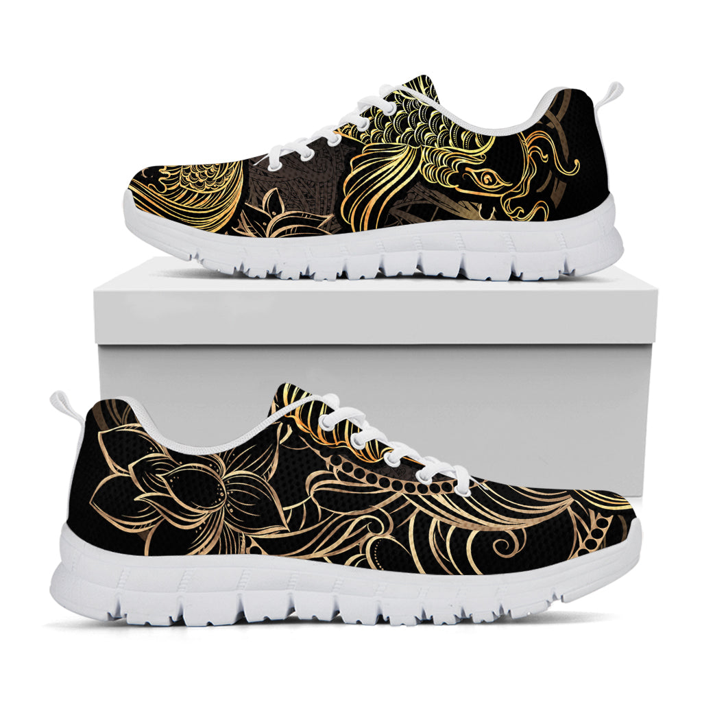 Gold Koi Carp Fish Print White Sneakers