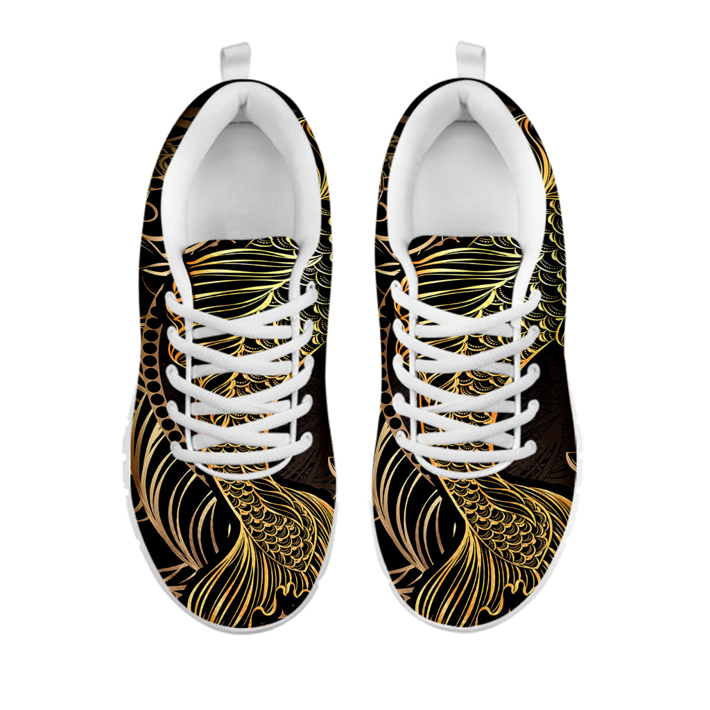 Gold Koi Carp Fish Print White Sneakers