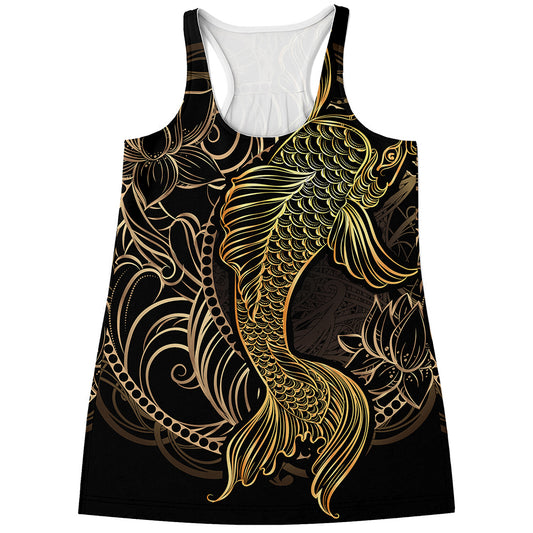 Gold Koi Carp Fish Print Women's Racerback Tank Top