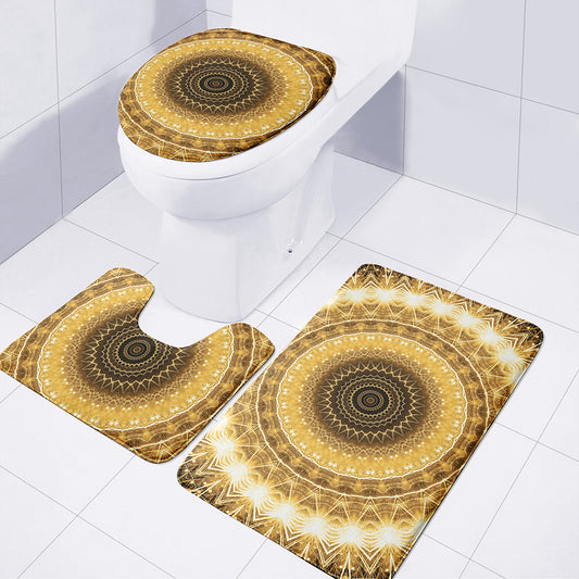 Gold Lights Kaleidoscope Print 3 Piece Bath Mat Set