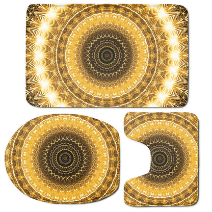 Gold Lights Kaleidoscope Print 3 Piece Bath Mat Set