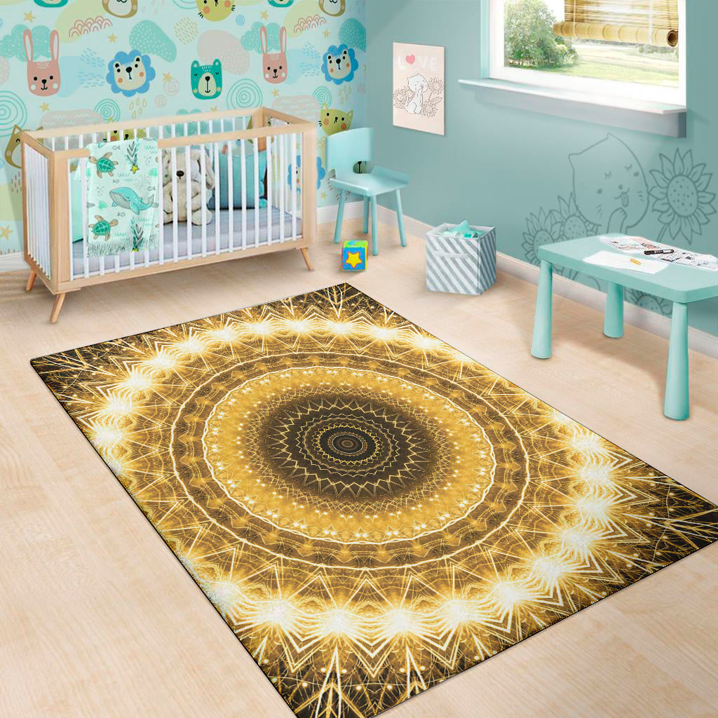 Gold Lights Kaleidoscope Print Area Rug