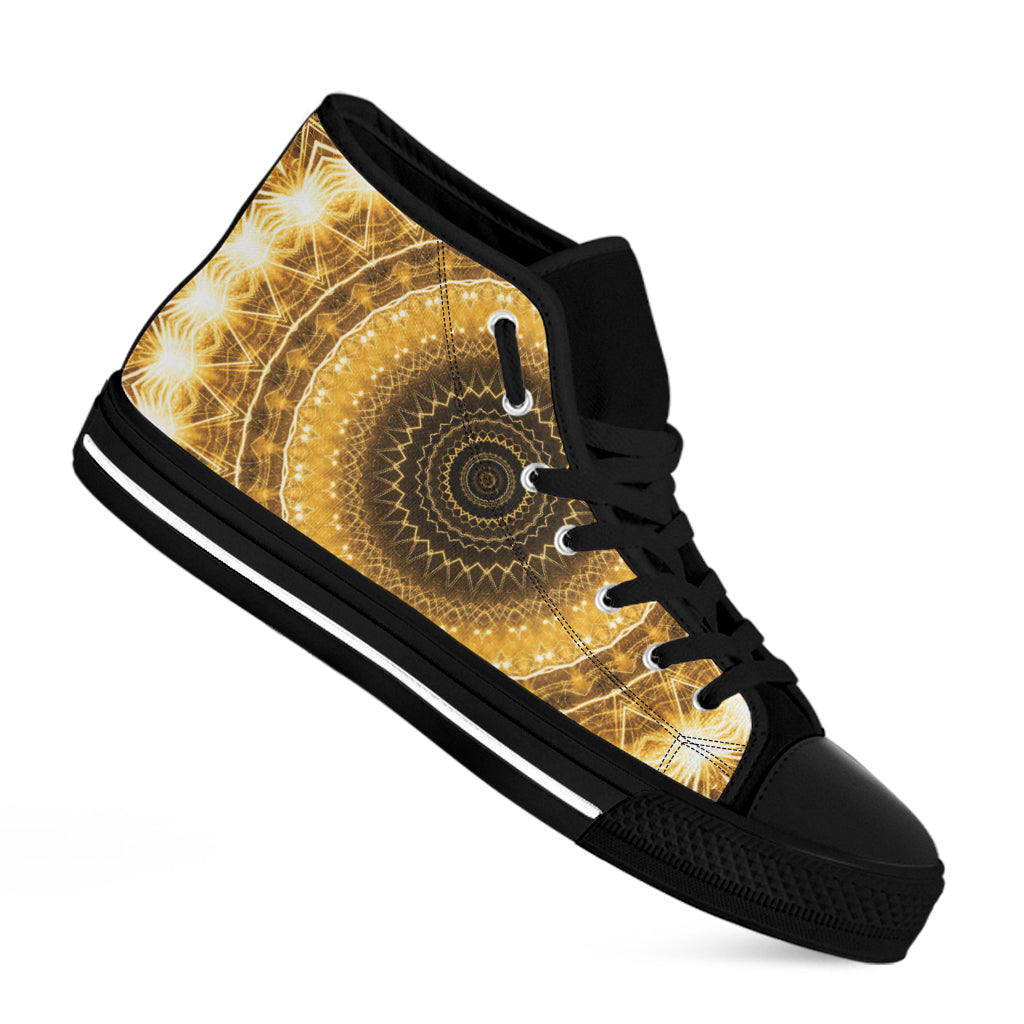 Gold Lights Kaleidoscope Print Black High Top Shoes