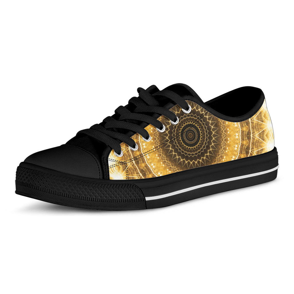 Gold Lights Kaleidoscope Print Black Low Top Shoes