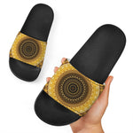 Gold Lights Kaleidoscope Print Black Slide Sandals