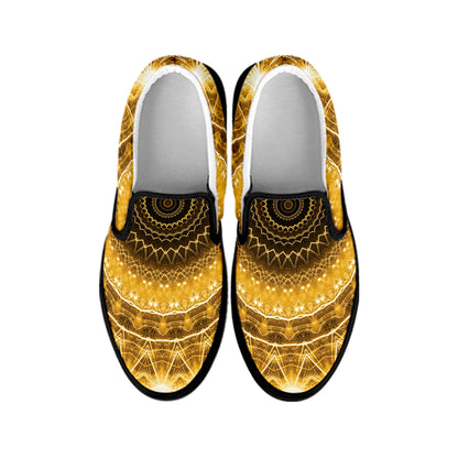 Gold Lights Kaleidoscope Print Black Slip On Shoes