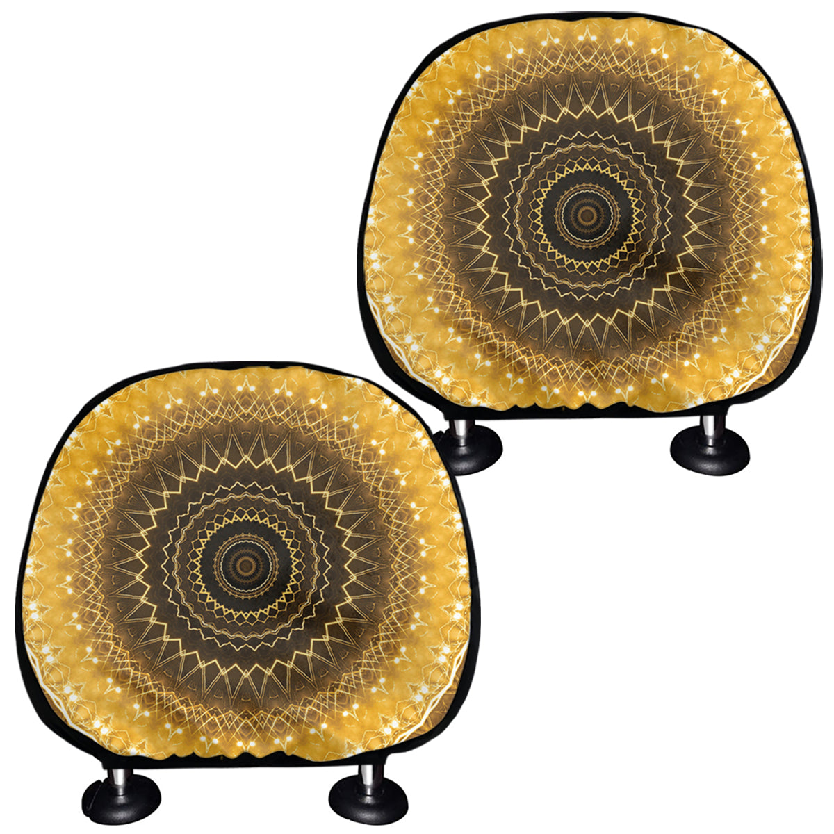 Gold Lights Kaleidoscope Print Car Headrest Covers