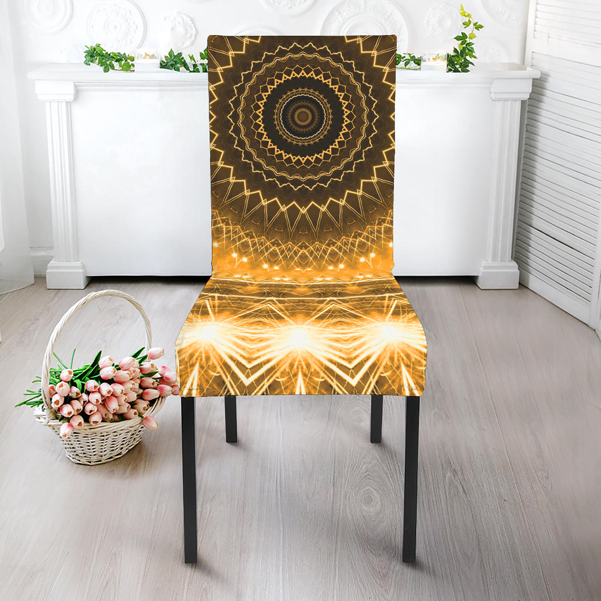 Gold Lights Kaleidoscope Print Dining Chair Slipcover