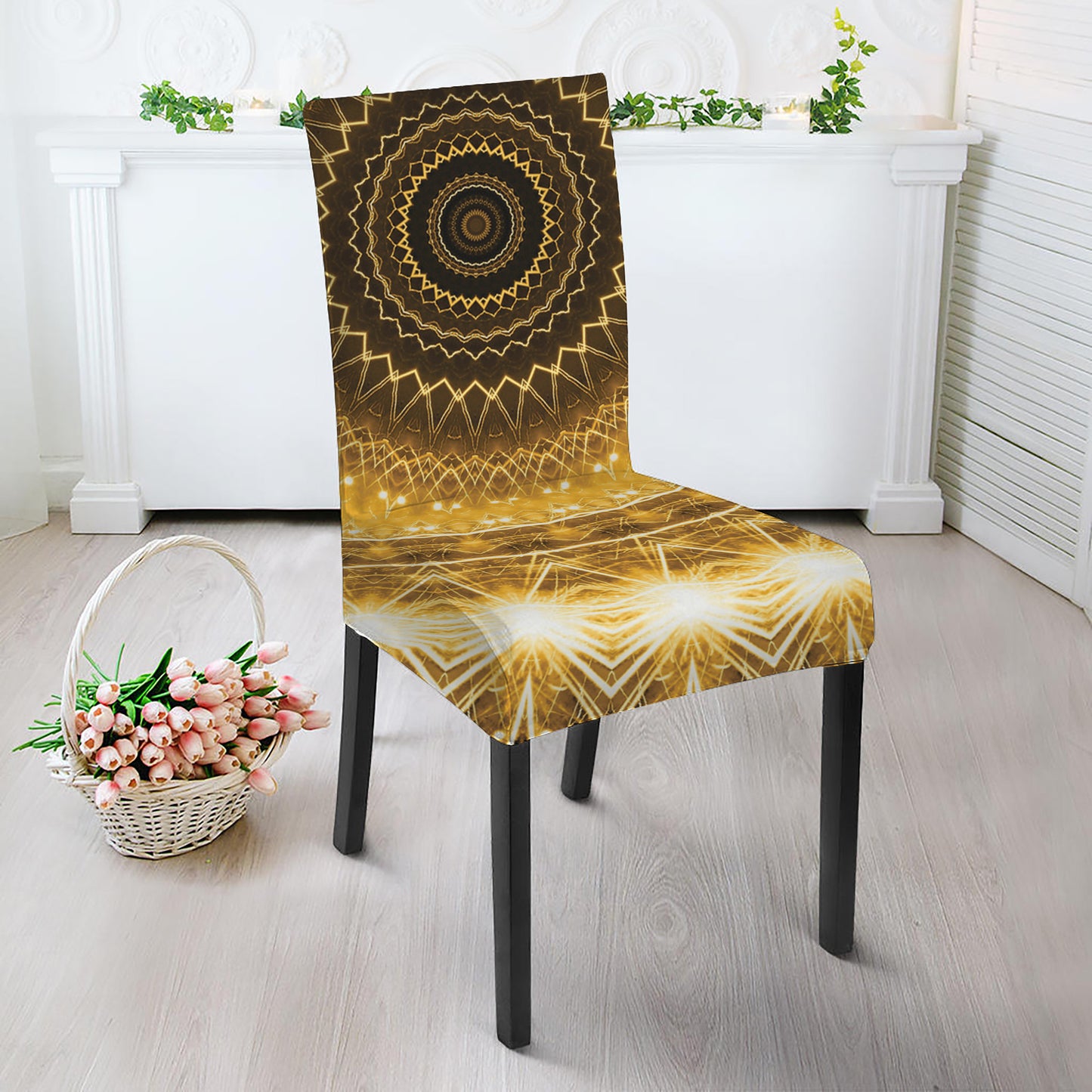 Gold Lights Kaleidoscope Print Dining Chair Slipcover