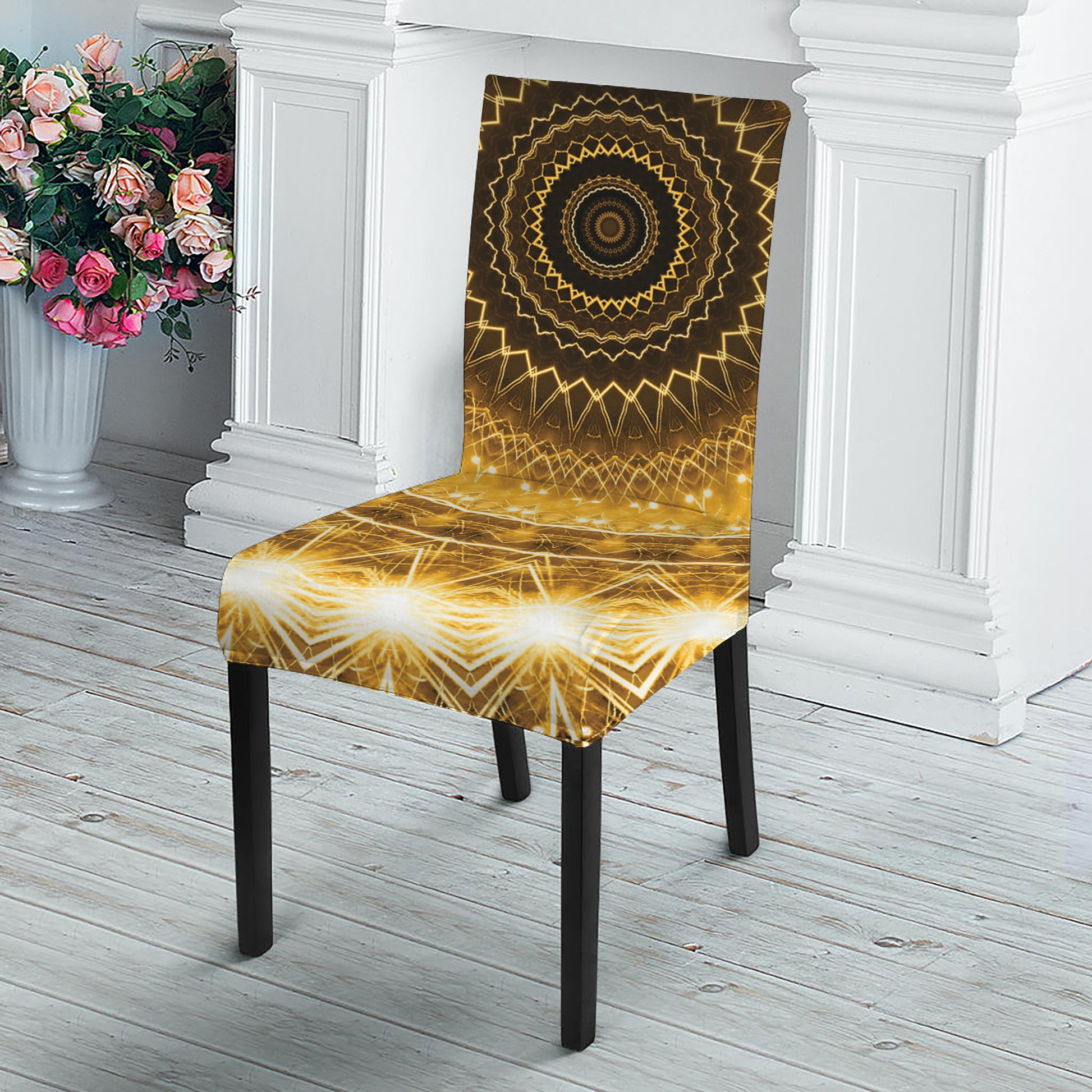Gold Lights Kaleidoscope Print Dining Chair Slipcover