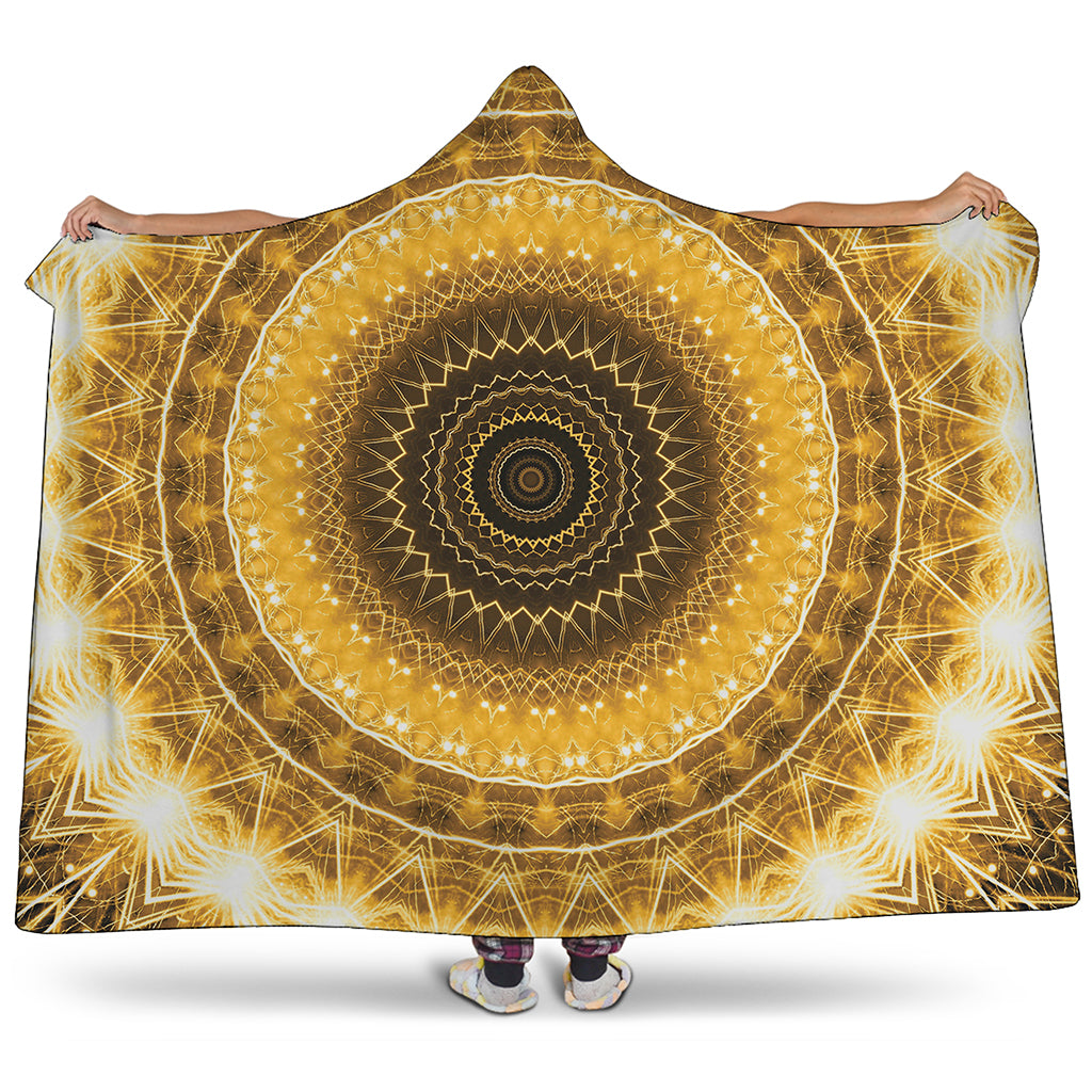 Gold Lights Kaleidoscope Print Hooded Blanket