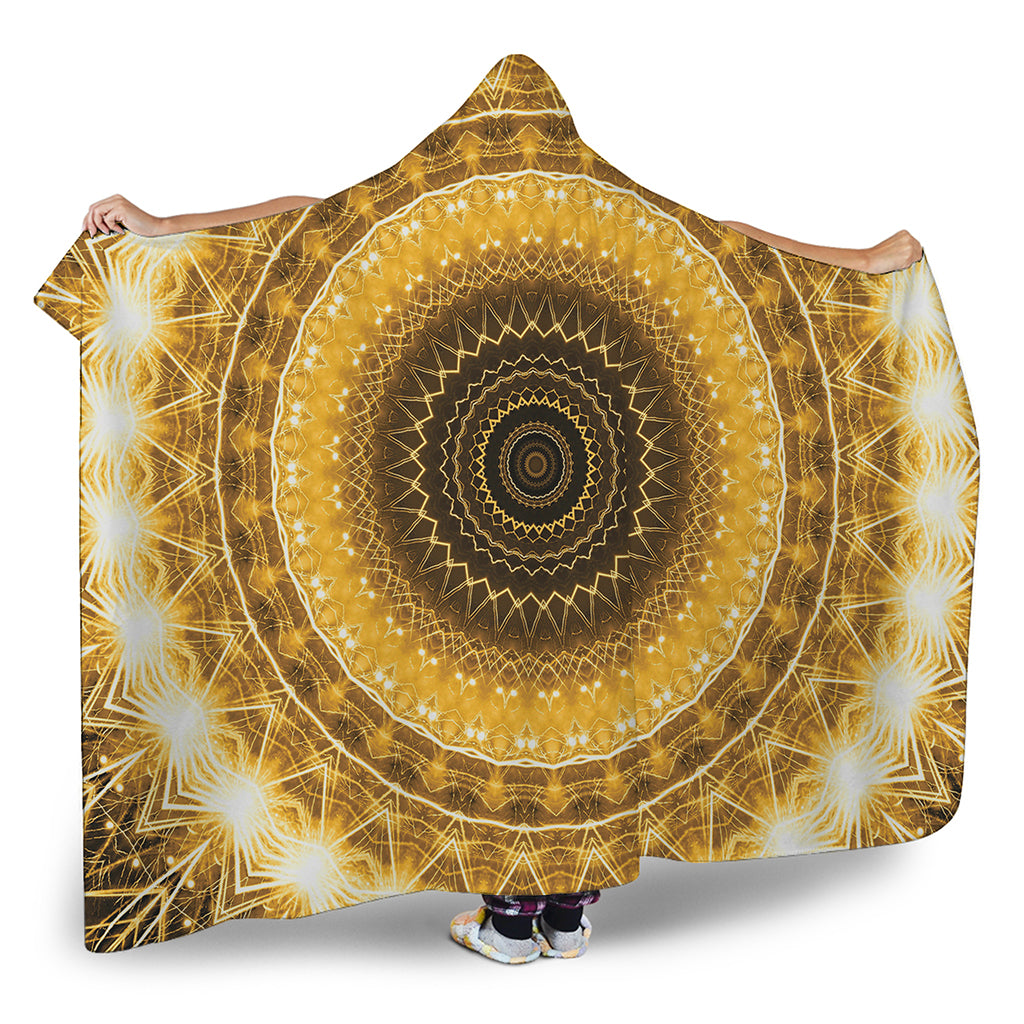 Gold Lights Kaleidoscope Print Hooded Blanket