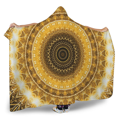 Gold Lights Kaleidoscope Print Hooded Blanket