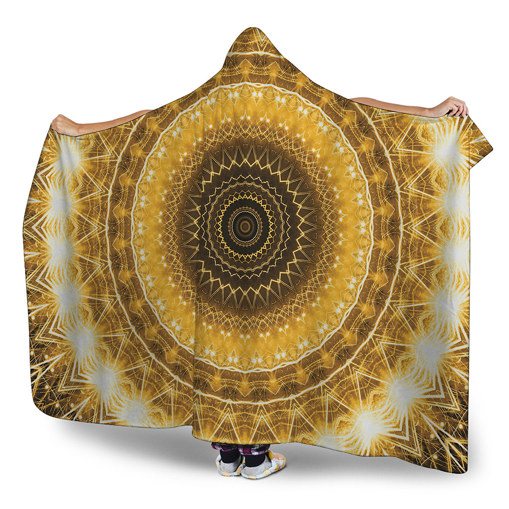 Gold Lights Kaleidoscope Print Hooded Blanket