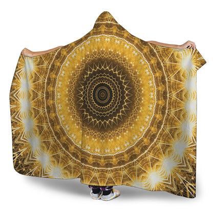 Gold Lights Kaleidoscope Print Hooded Blanket