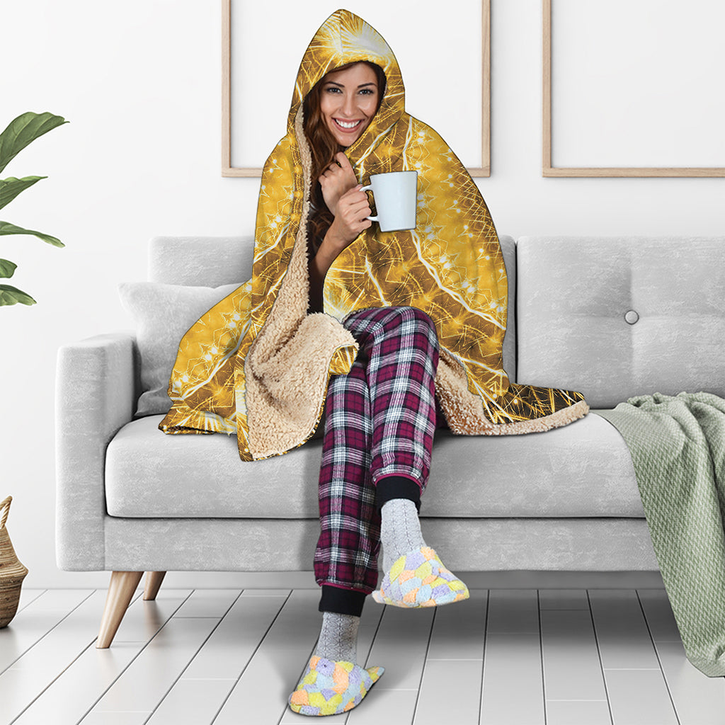 Gold Lights Kaleidoscope Print Hooded Blanket