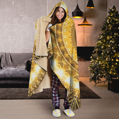 Gold Lights Kaleidoscope Print Hooded Blanket