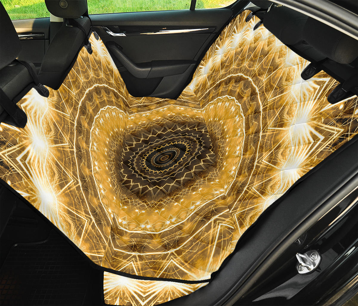 Gold Lights Kaleidoscope Print Pet Car Back Seat Cover