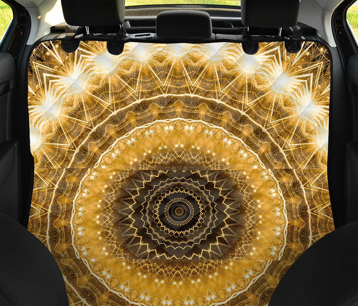 Gold Lights Kaleidoscope Print Pet Car Back Seat Cover