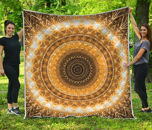 Gold Lights Kaleidoscope Print Quilt