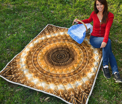 Gold Lights Kaleidoscope Print Quilt