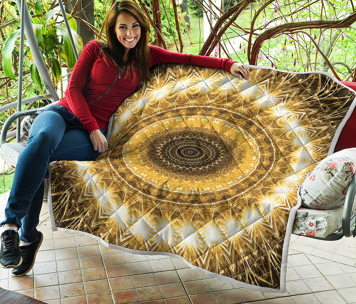 Gold Lights Kaleidoscope Print Quilt