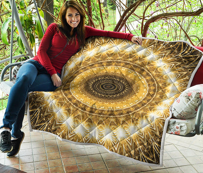 Gold Lights Kaleidoscope Print Quilt