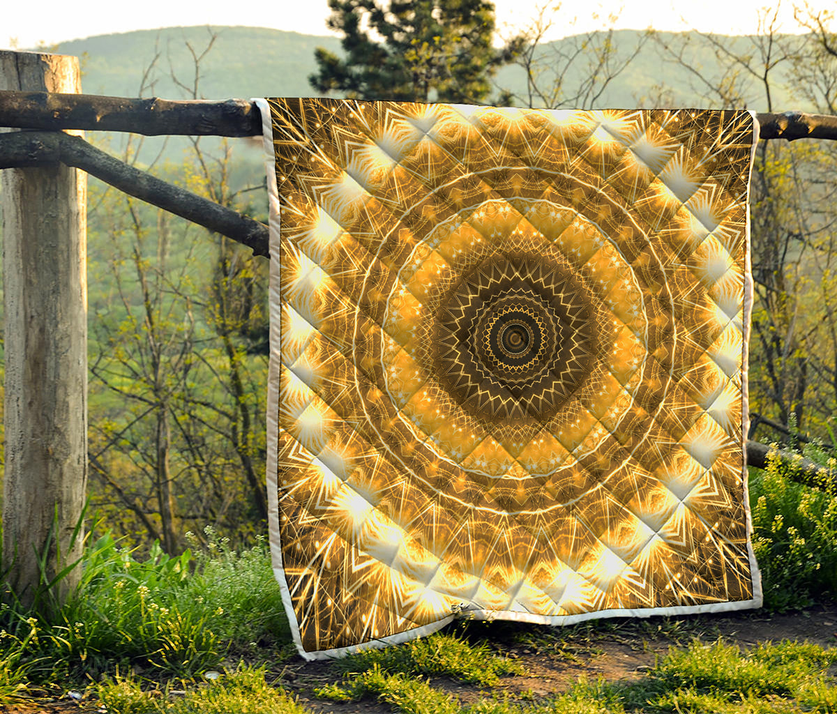 Gold Lights Kaleidoscope Print Quilt