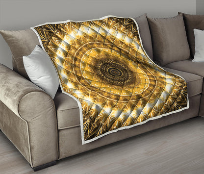 Gold Lights Kaleidoscope Print Quilt