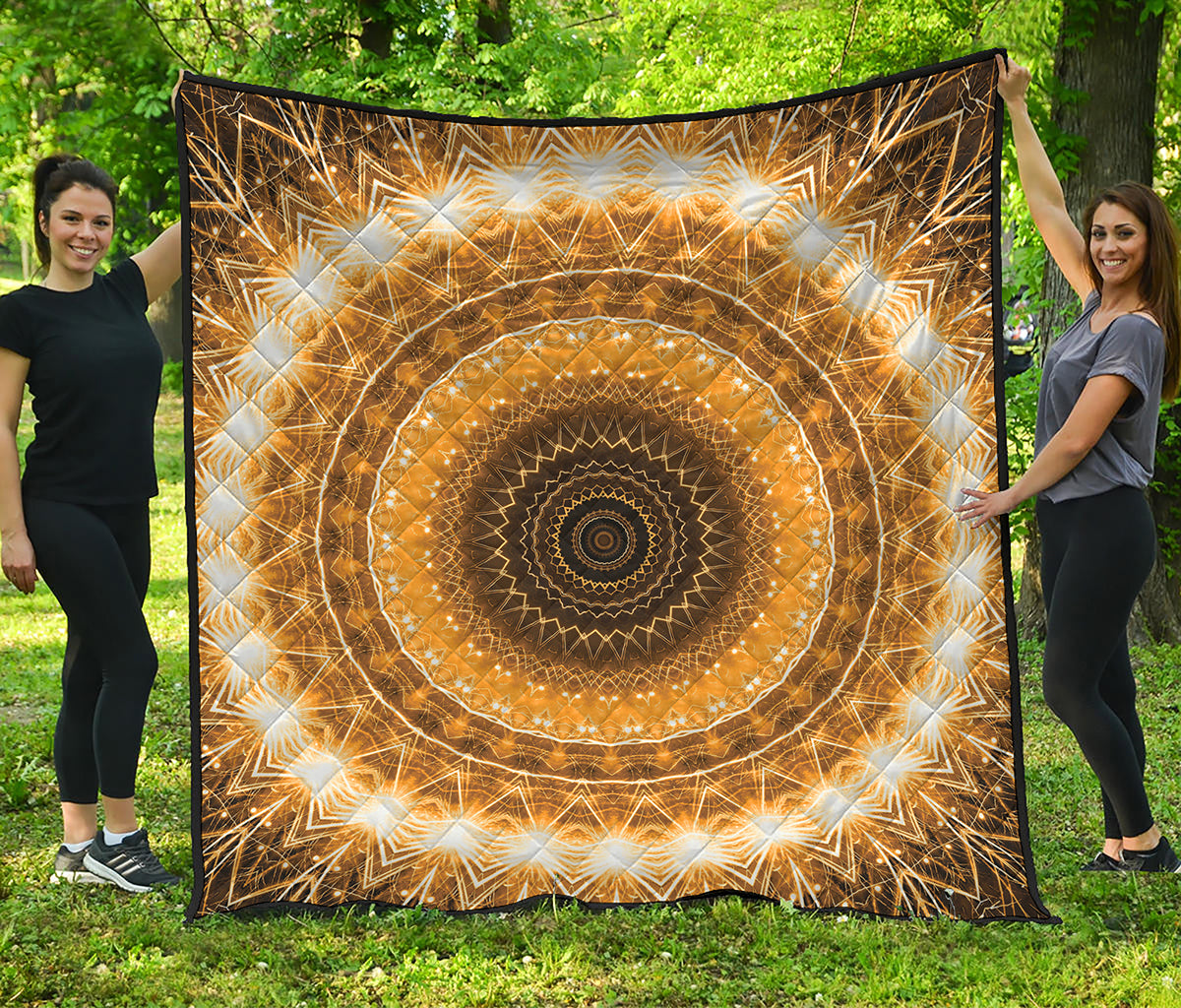 Gold Lights Kaleidoscope Print Quilt