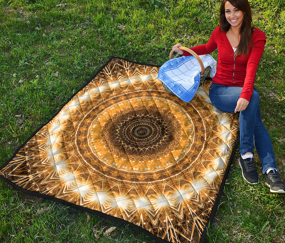 Gold Lights Kaleidoscope Print Quilt