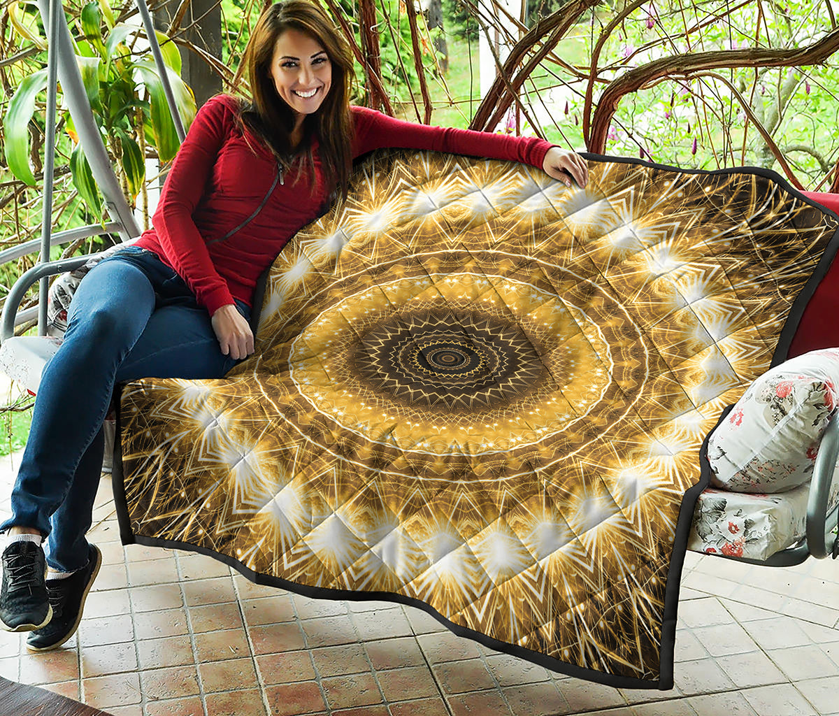 Gold Lights Kaleidoscope Print Quilt