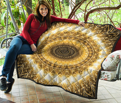 Gold Lights Kaleidoscope Print Quilt