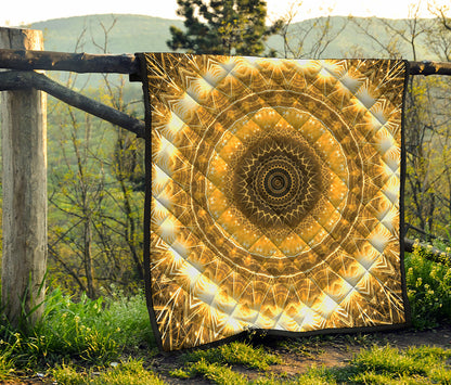 Gold Lights Kaleidoscope Print Quilt