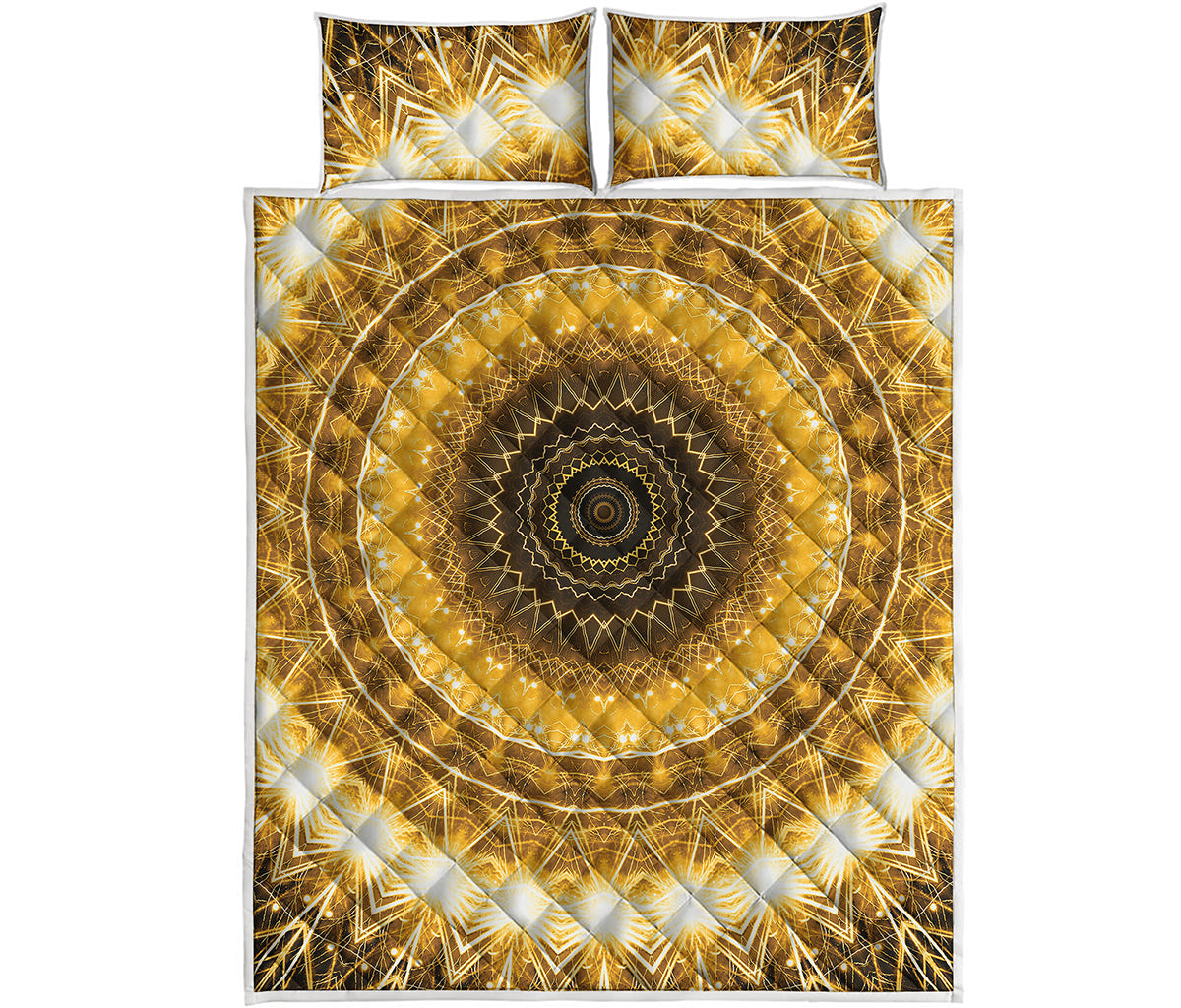 Gold Lights Kaleidoscope Print Quilt Bed Set