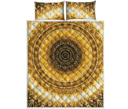 Gold Lights Kaleidoscope Print Quilt Bed Set