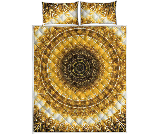 Gold Lights Kaleidoscope Print Quilt Bed Set