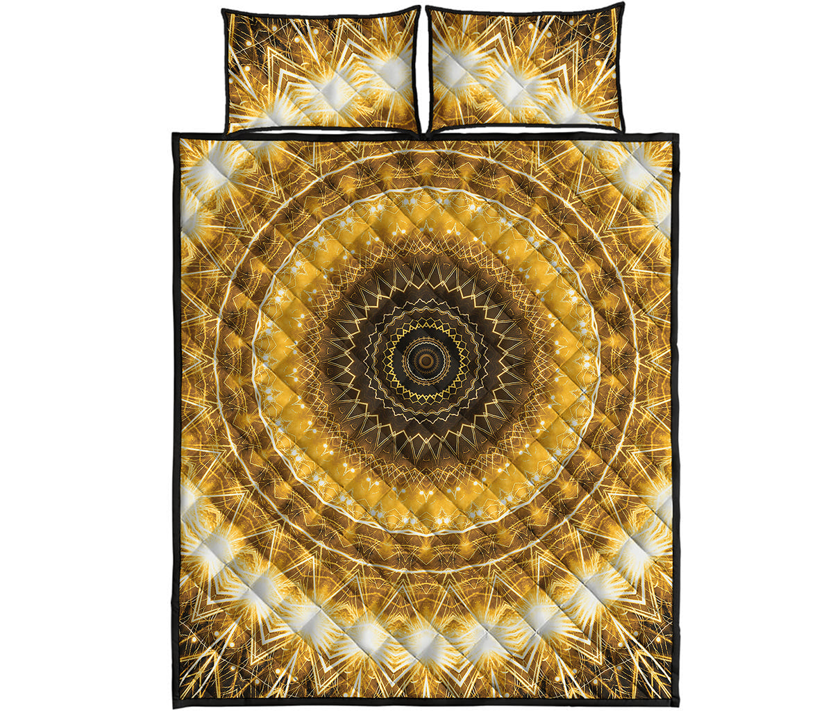 Gold Lights Kaleidoscope Print Quilt Bed Set